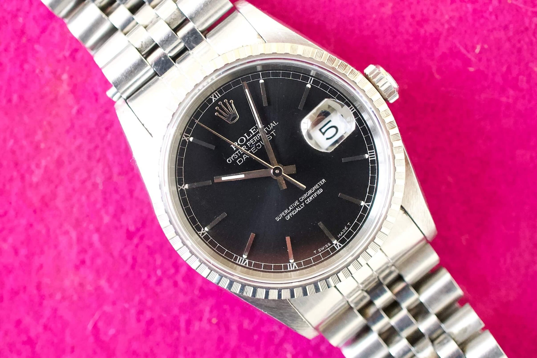 SOLD OUT: 1997 Rolex Datejust Steel 36mm Jubilee 16220 U series Black Dial Box - WearingTime Luxury Watches