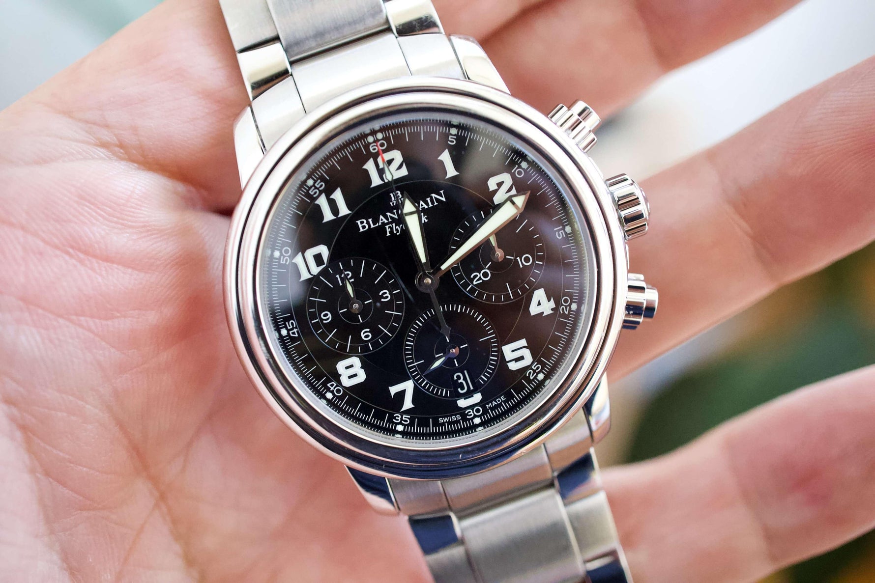 SOLD OUT: Blancpain Leman Flyback 38mm Chronograph 2185-F Steel Bracelet Box Papers 2185F - WearingTime Luxury Watches
