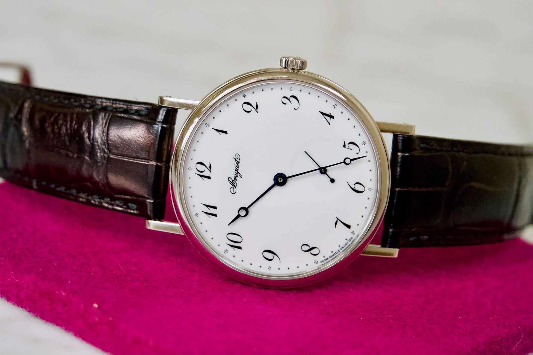 SOLD OUT: BREGUET CLASSIQUE 7147 GRAND FEU ENAMEL DIAL WHITE GOLD BOX PAPERS - WearingTime Luxury Watches