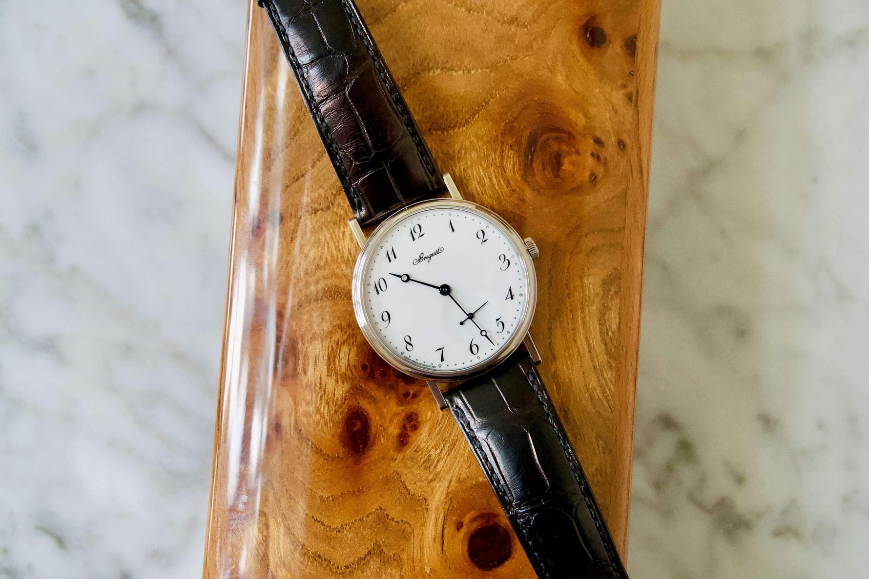 SOLD OUT: BREGUET CLASSIQUE 7147 GRAND FEU ENAMEL DIAL WHITE GOLD BOX PAPERS - WearingTime Luxury Watches
