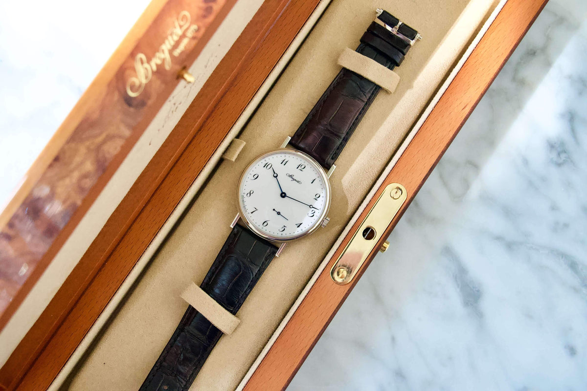 SOLD OUT: BREGUET CLASSIQUE 7147 GRAND FEU ENAMEL DIAL WHITE GOLD BOX PAPERS - WearingTime Luxury Watches