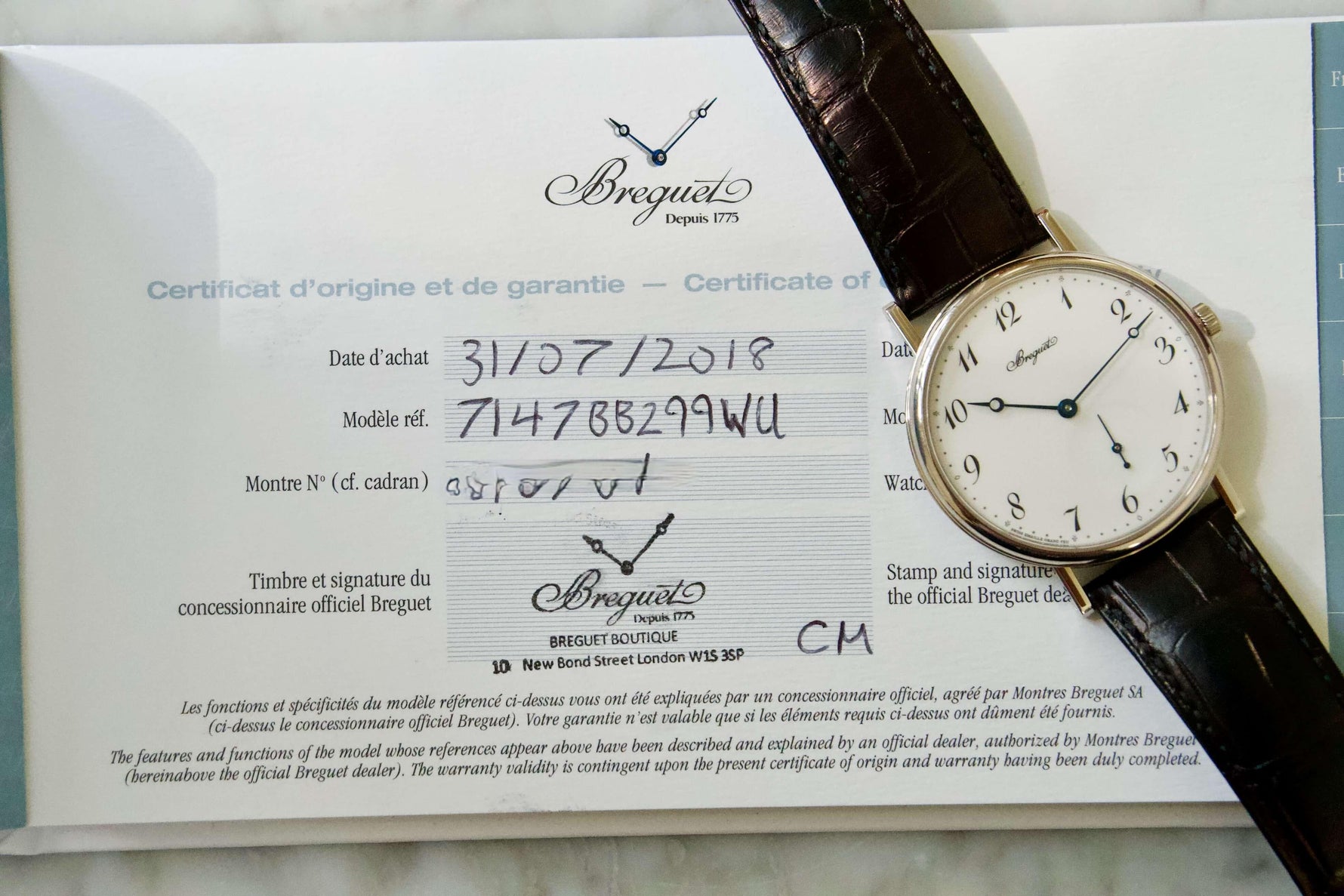 SOLD OUT: BREGUET CLASSIQUE 7147 GRAND FEU ENAMEL DIAL WHITE GOLD BOX PAPERS - WearingTime Luxury Watches