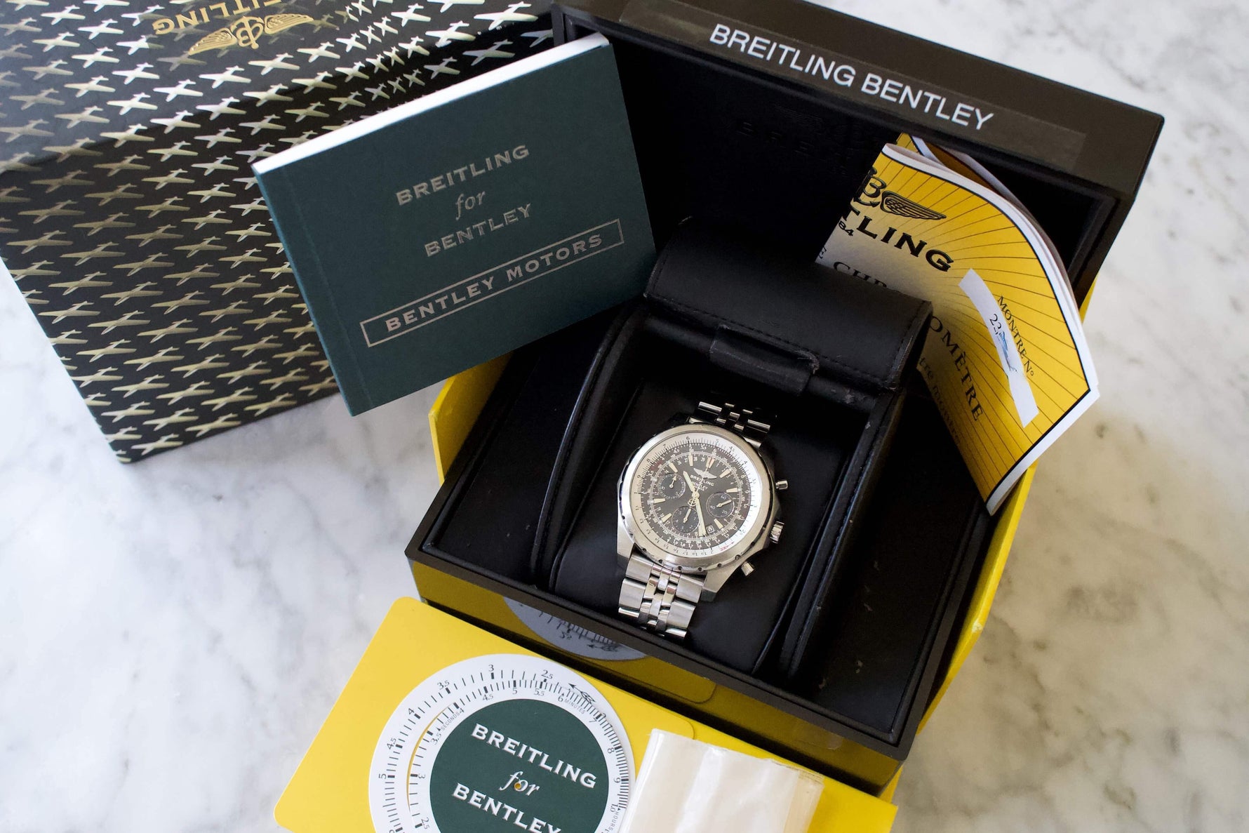SOLD OUT: Breitling Bentley Chronograph Gray Stainless Steel Date 48mm Watch A25363 Box and Papers - WearingTime Luxury Watches