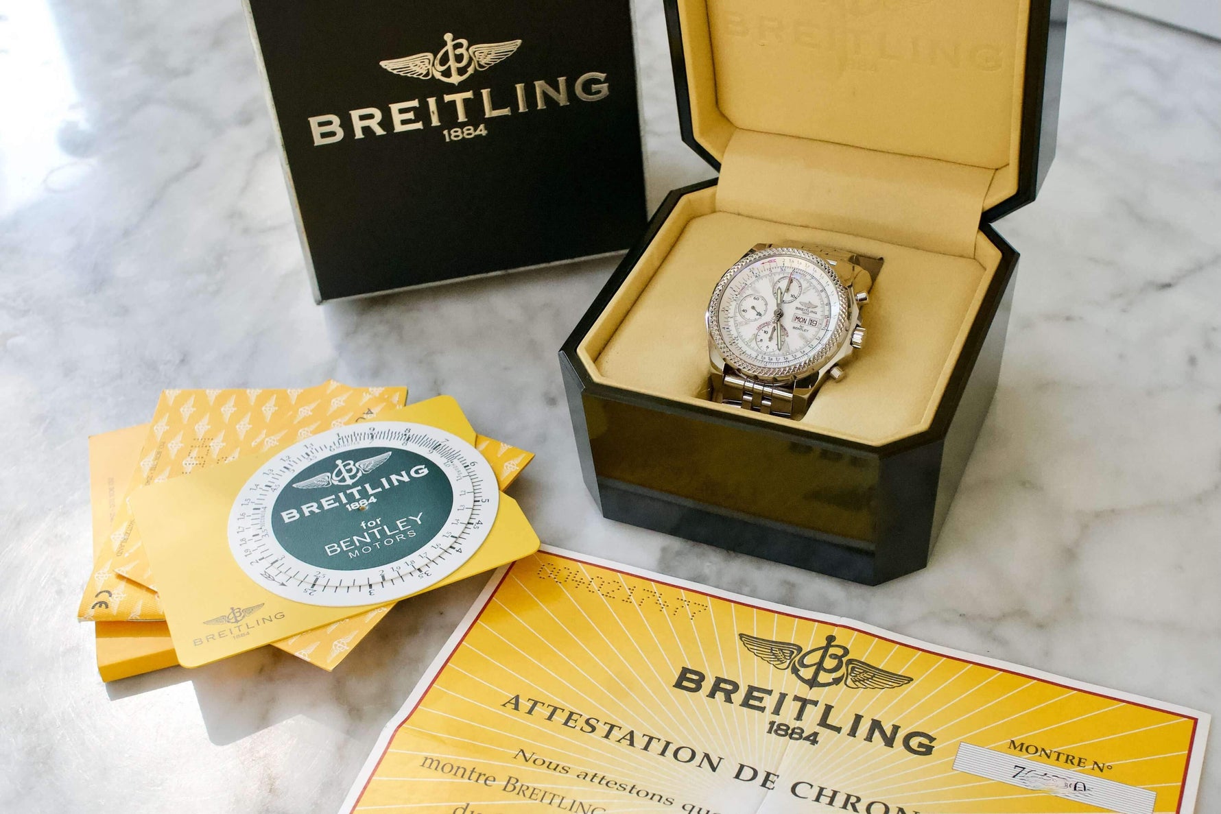 SOLD OUT: Breitling Bentley GT A13362 Chronograph 45mm Box and Papers White Steel Bracelet - WearingTime Luxury Watches