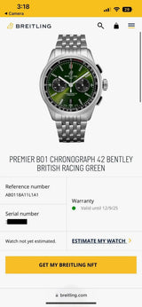 SOLD OUT: Breitling Premier 42mm B01 Chronograph AB011 British Racing Green Dial Box Papers