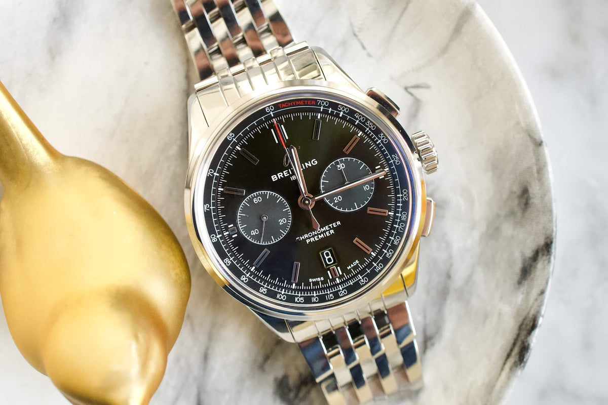 SOLD OUT: Breitling Premier 42mm B01 Chronograph AB011 British Racing Green Dial Box Papers - WearingTime Luxury Watches