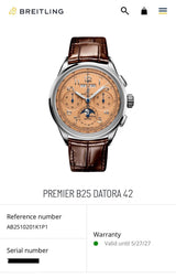 SOLD OUT: Breitling Premier B25 Datora AB2510 42MM Chronograph Calendar Salmon Dial Steel Box and Papers 2022