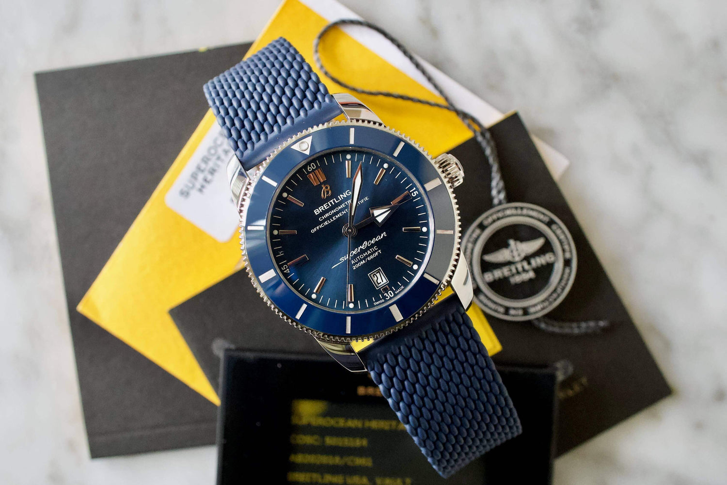 SOLD OUT: Breitling SuperOcean Heritage 46mm AB202016/C961 Box Papers Warranty BLUE Ceramic - WearingTime Luxury Watches