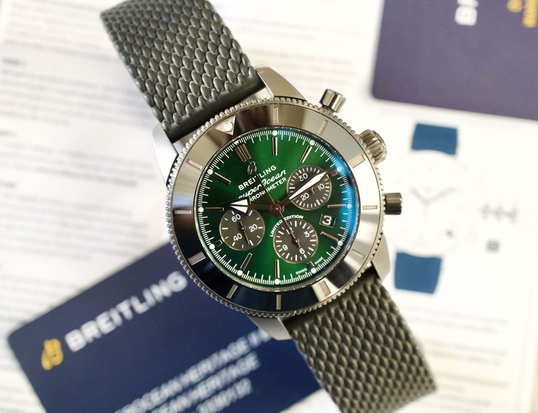 SOLD OUT: Breliting SuperOcean Heritage MB01621A1L1S1 B01 44mm Chronograph DLC xx/250 Warranty 2026 - WearingTime Luxury Watches