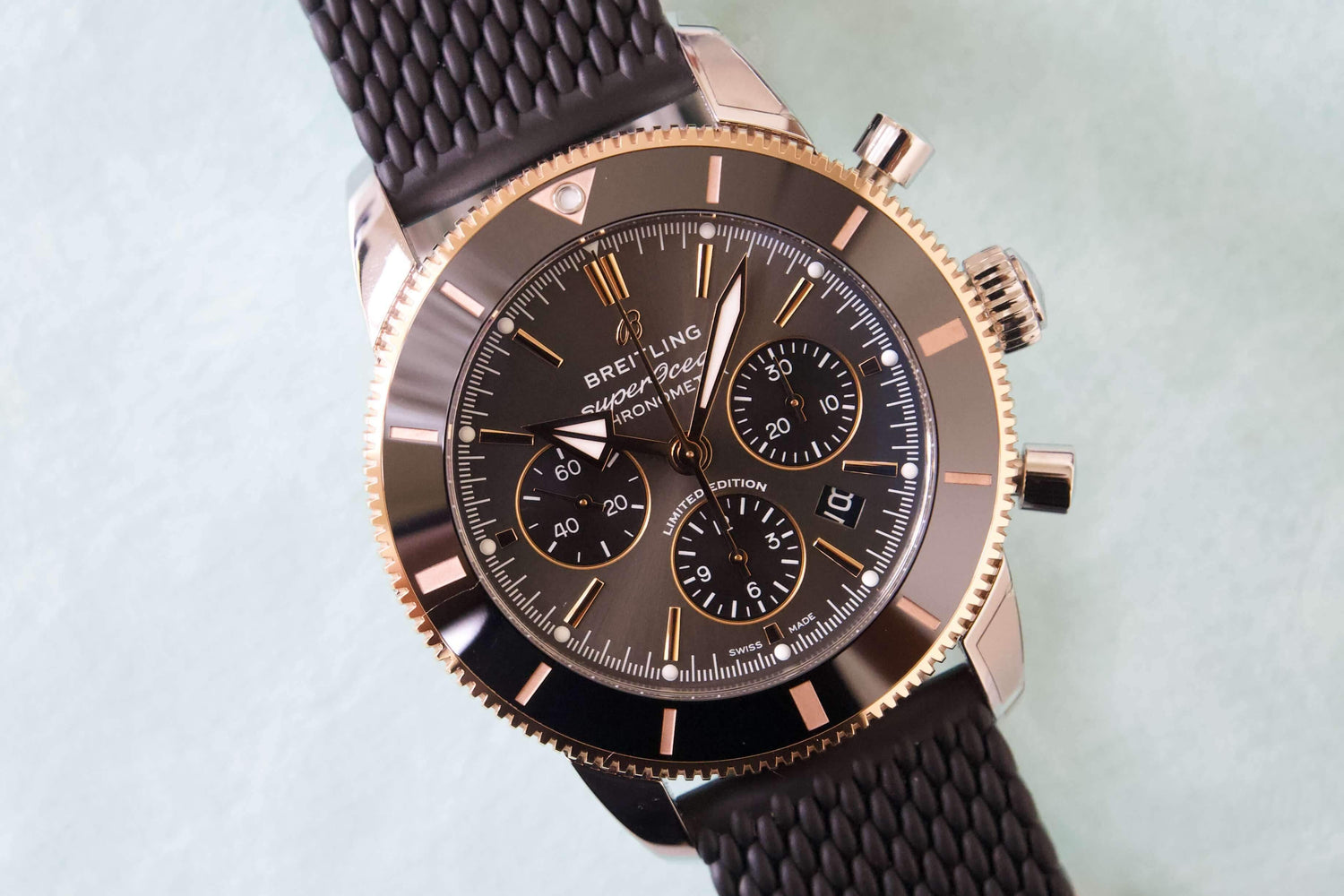 SOLD OUT: Breliting SuperOcean Heritage UB01621A1M1S1 B01 44mm Chronograph 18k Gold xx/200 - WearingTime Luxury Watches