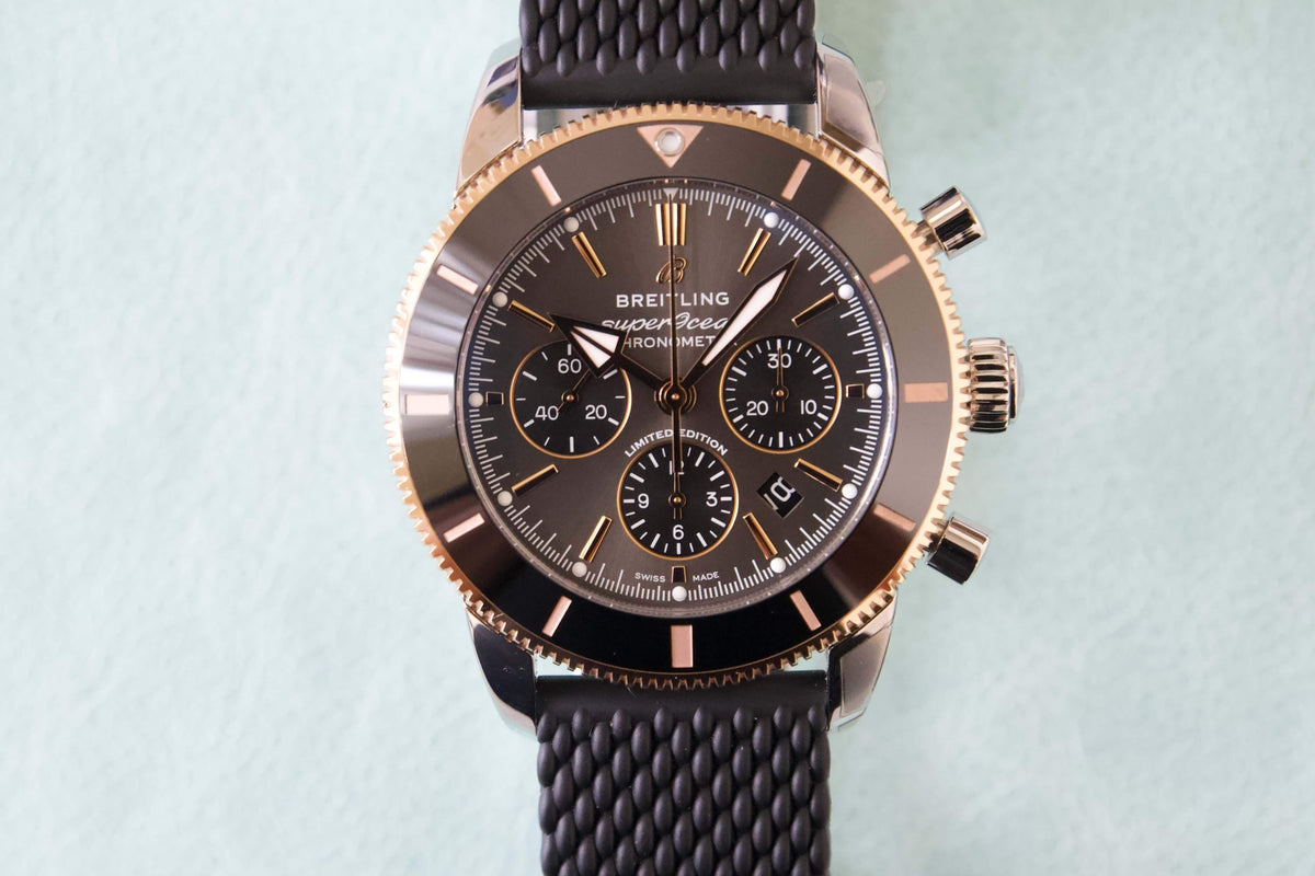 SOLD OUT: Breliting SuperOcean Heritage UB01621A1M1S1 B01 44mm Chronograph 18k Gold xx/200 - WearingTime Luxury Watches