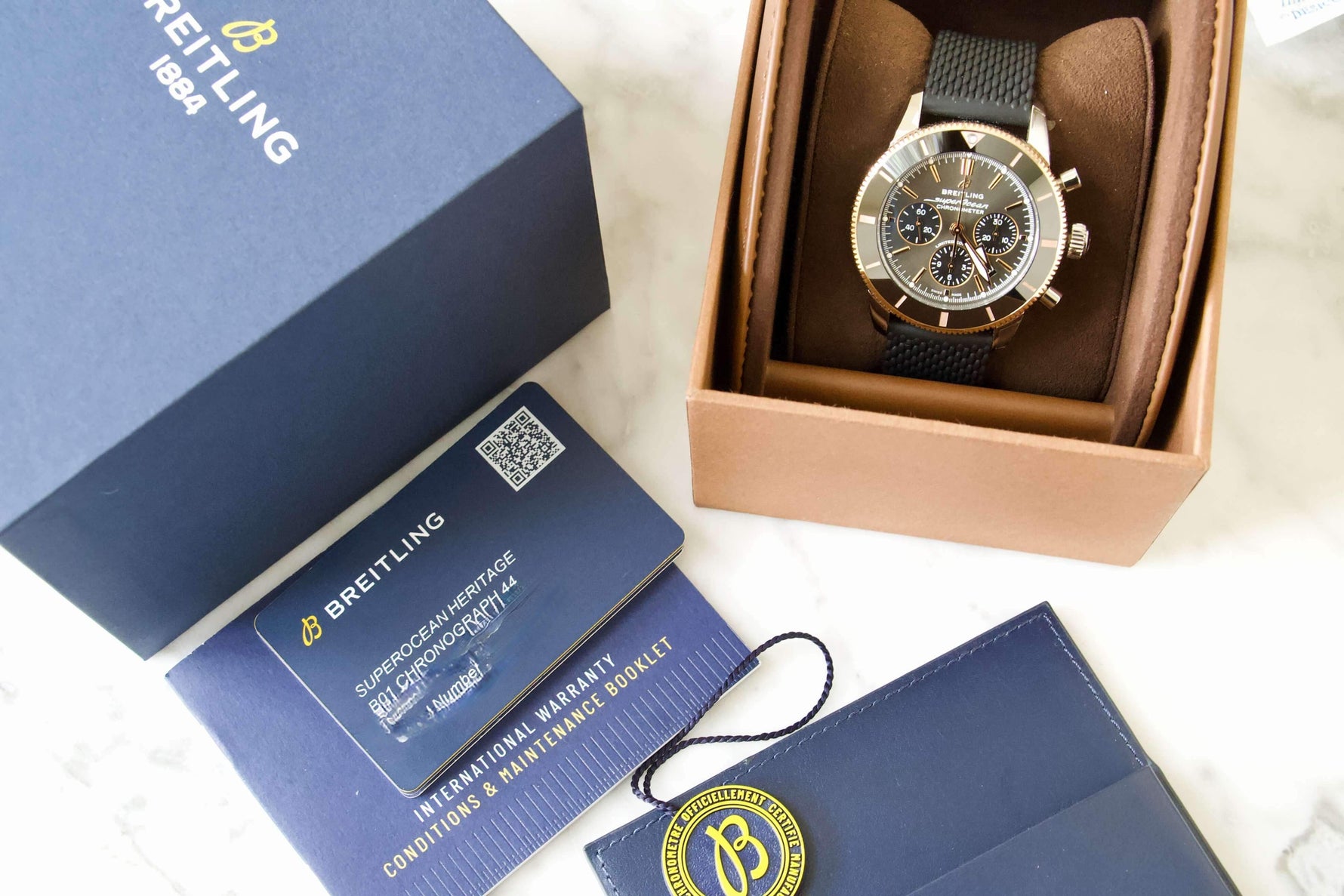 SOLD OUT: Breliting SuperOcean Heritage UB01621A1M1S1 B01 44mm Chronograph 18k Gold xx/200 - WearingTime Luxury Watches