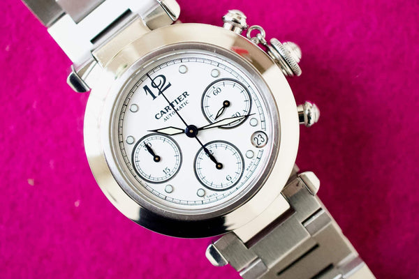 SOLD OUT: Cartier Pasha Chronograph 2412 36mm Box and Papers Near Mint