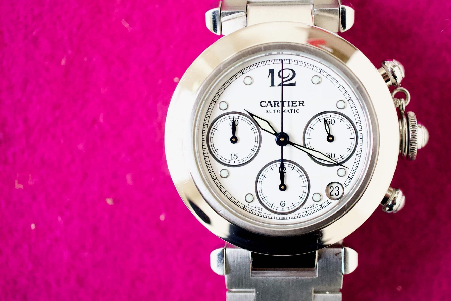 SOLD OUT: Cartier Pasha Chronograph 2412 36mm Box and Papers Near Mint - WearingTime Luxury Watches