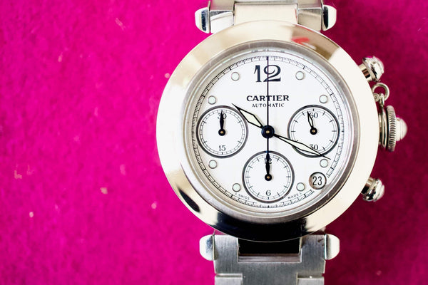 SOLD OUT: Cartier Pasha Chronograph 2412 36mm Box and Papers Near Mint