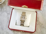 SOLD OUT: Cartier Tank Francaise 2303 28mm by 32mm Two Tone Chronograph Unisex Date Quartz White Steel Box