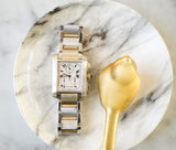 SOLD OUT: Cartier Tank Francaise 2303 28mm by 32mm Two Tone Chronograph Unisex Date Quartz White Steel Box