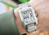 SOLD OUT: Cartier Tank Francaise 2303 28mm by 32mm Two Tone Chronograph Unisex Date Quartz White Steel Box