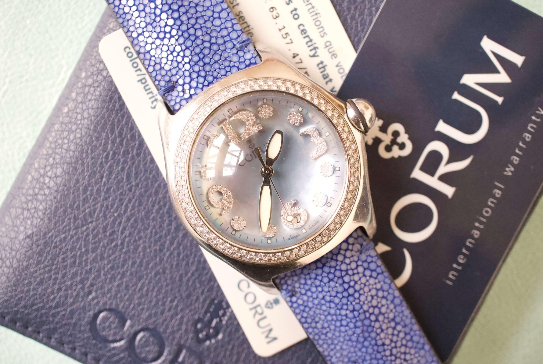 SOLD OUT: Corum BUBBLE FACTORY DIAMOND Dial and Bezel 1.27 Carats 45mm Box Papers - WearingTime Luxury Watches