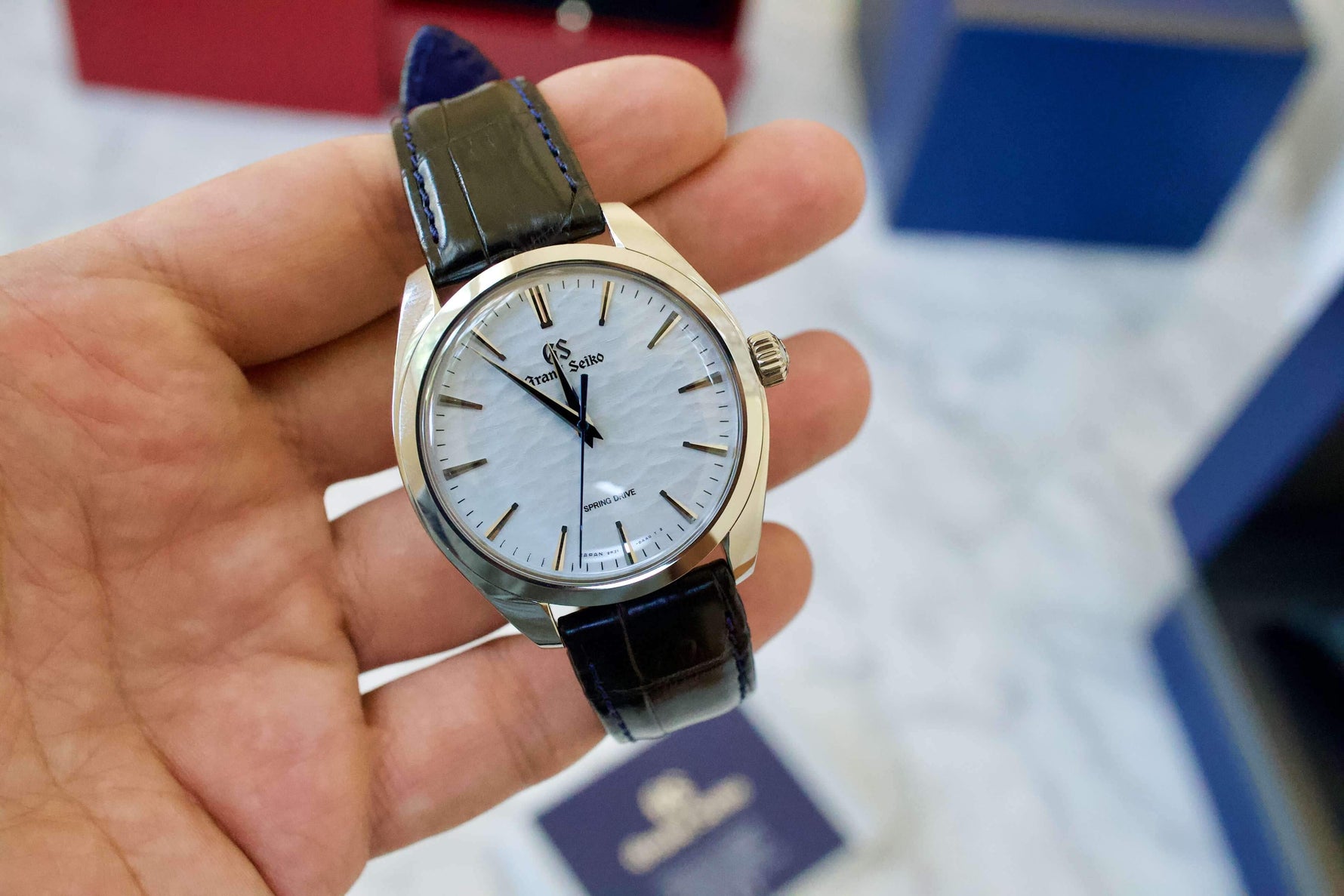 SOLD OUT: Grand Seiko SBGY007 Elegance Mens SpringDrive Omiwatar 38.5mm Ice Blue Dial Box Papers - WearingTime Luxury Watches