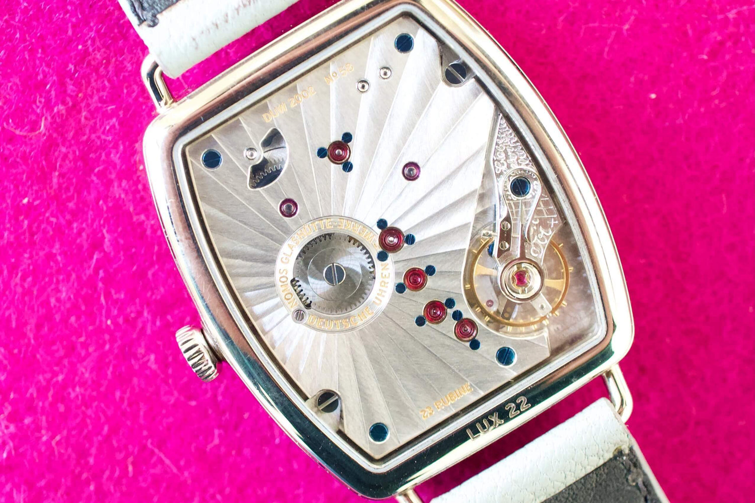 SOLD OUT: Nomos Lux Ref. 940 White Gold Blue Dial - WearingTime Luxury Watches
