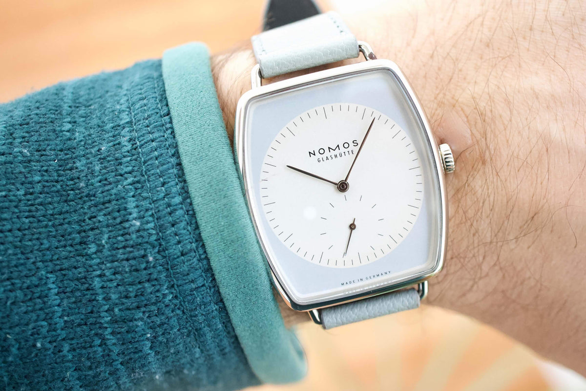 SOLD OUT: Nomos Lux Ref. 940 White Gold Blue Dial - WearingTime Luxury Watches