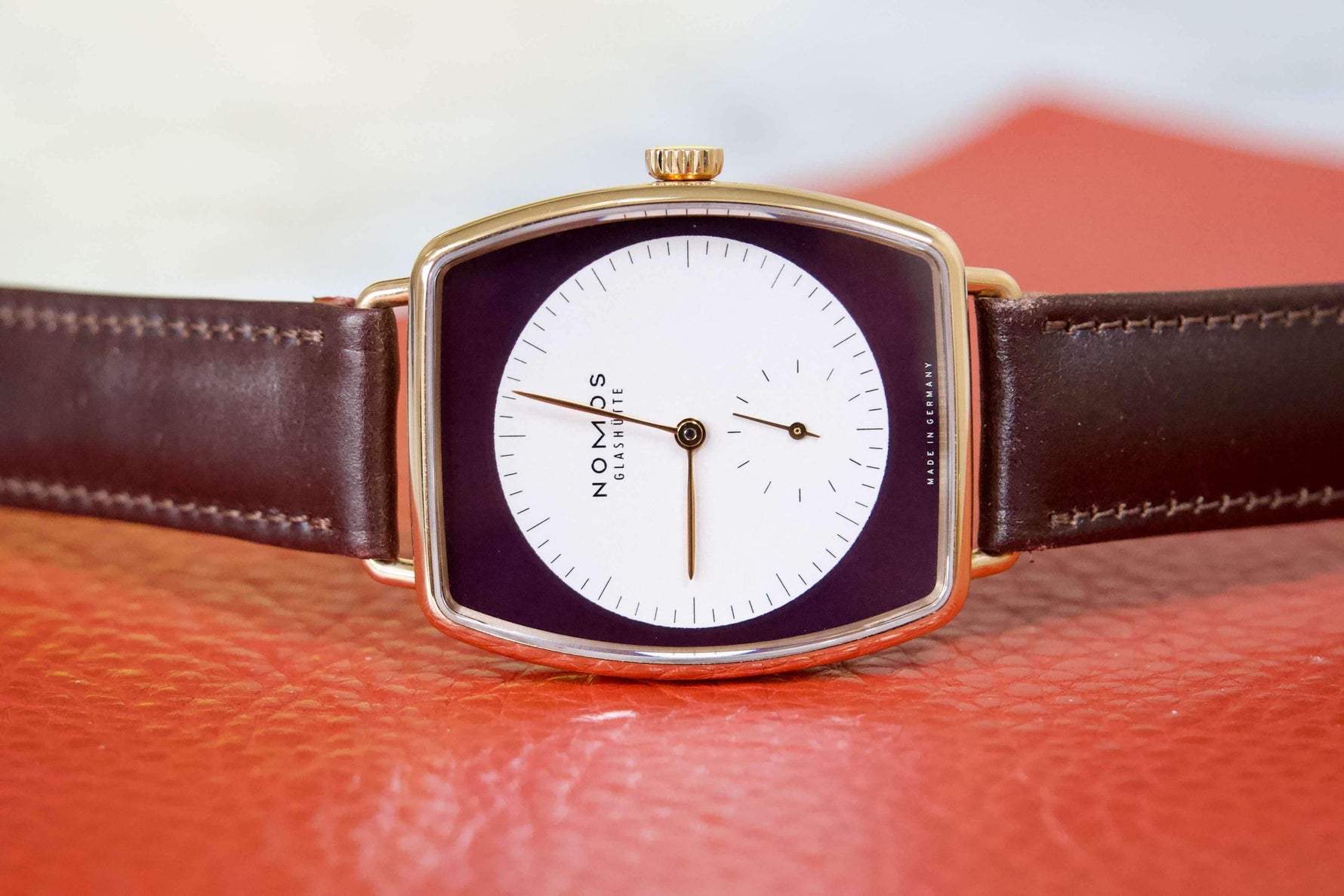 SOLD OUT: NOMOS LUX Zobel 18K Solid Rose Gold Ref. 942 Tonneau 40mm In House Movement - WearingTime Luxury Watches