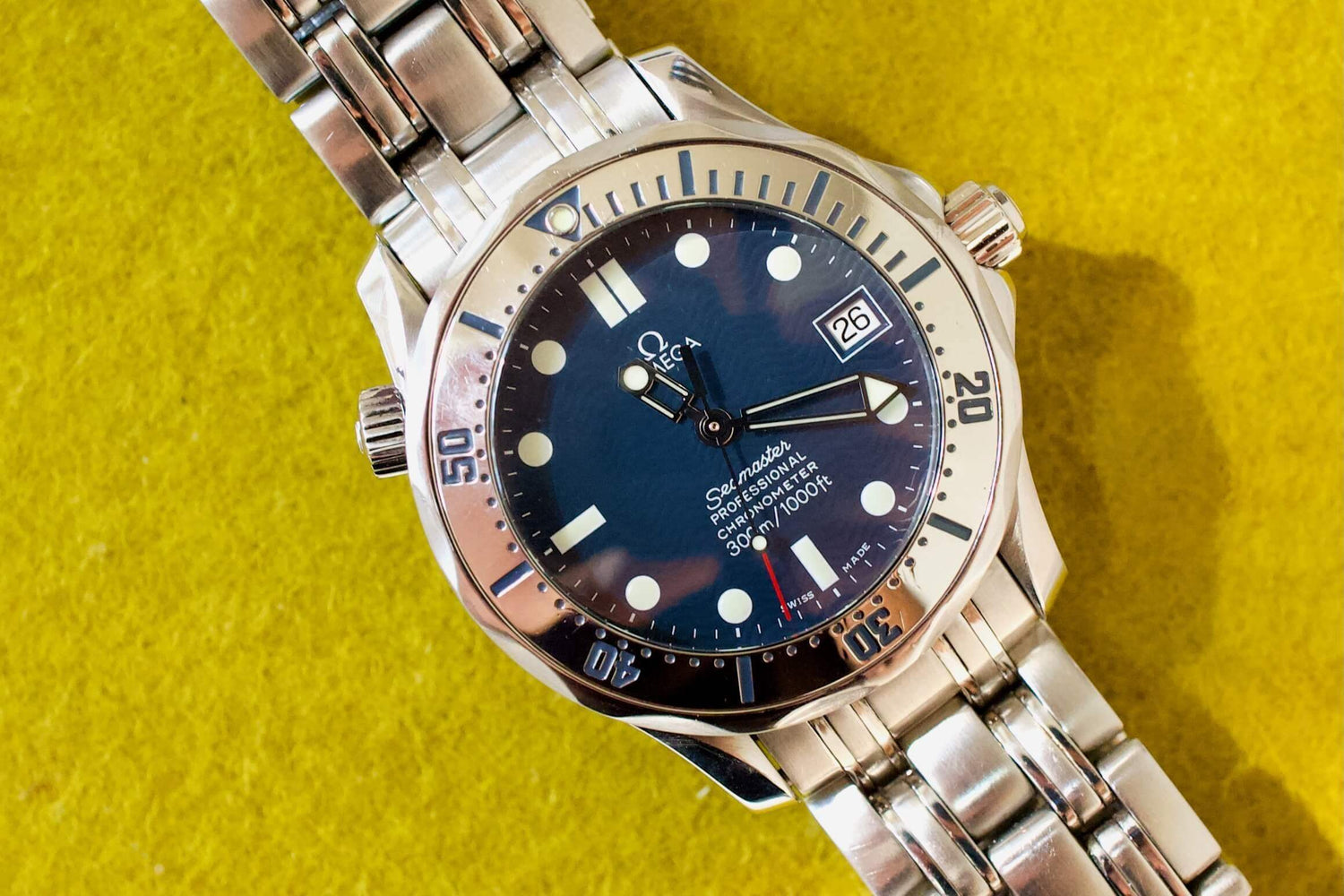 SOLD OUT: Omega Seamaster 300m Blue Wave Dial 36mm Box Papers FACTORY SERVICED 2552.80.00 - WearingTime Luxury Watches