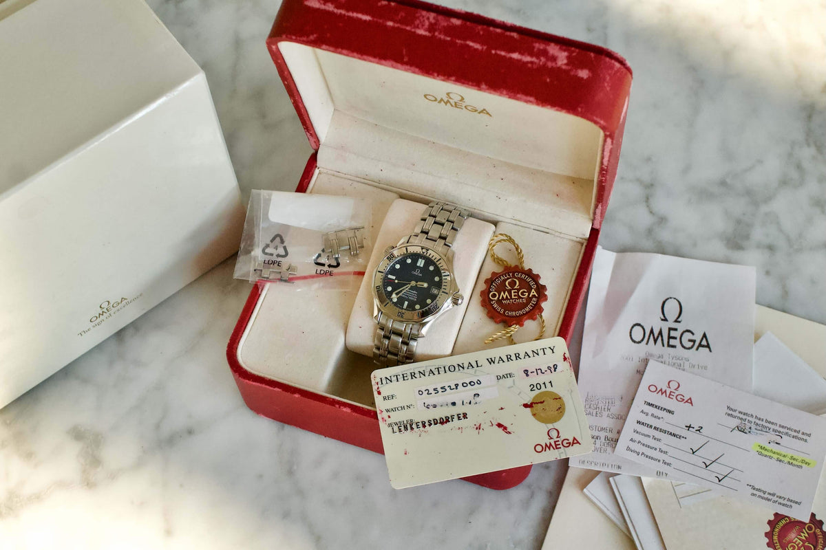 SOLD OUT: Omega Seamaster 300m Blue Wave Dial 36mm Box Papers FACTORY SERVICED 2552.80.00 - WearingTime Luxury Watches