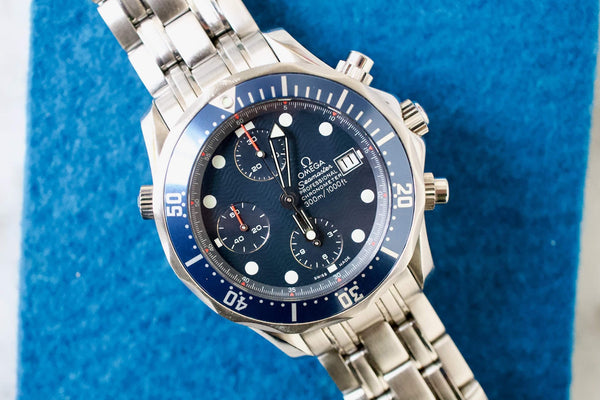 SOLD OUT: OMEGA SEAMASTER CHRONOGRAPH 300M 2599.80 42MM BOX AND PAPERS WAVE DIAL