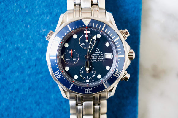 SOLD OUT: OMEGA SEAMASTER CHRONOGRAPH 300M 2599.80 42MM BOX AND PAPERS WAVE DIAL