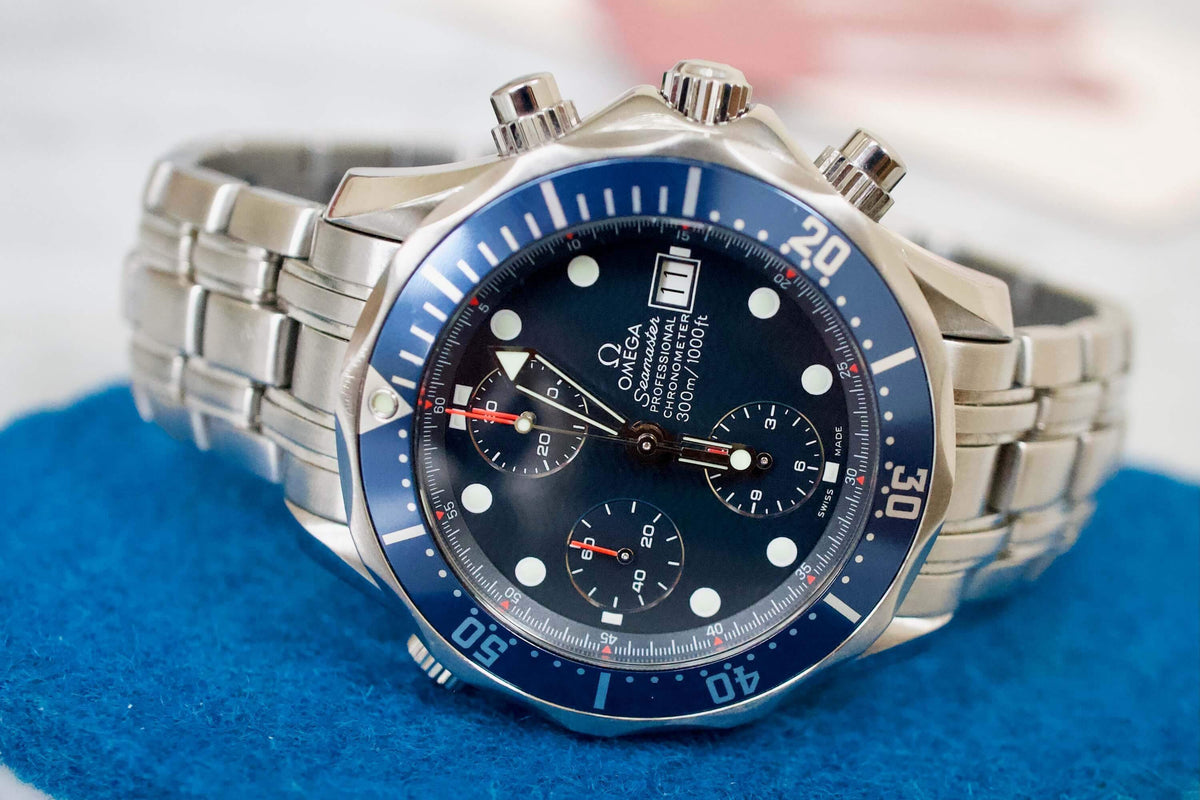 SOLD OUT: OMEGA SEAMASTER CHRONOGRAPH 300M 2599.80 42MM BOX AND PAPERS WAVE DIAL - WearingTime Luxury Watches
