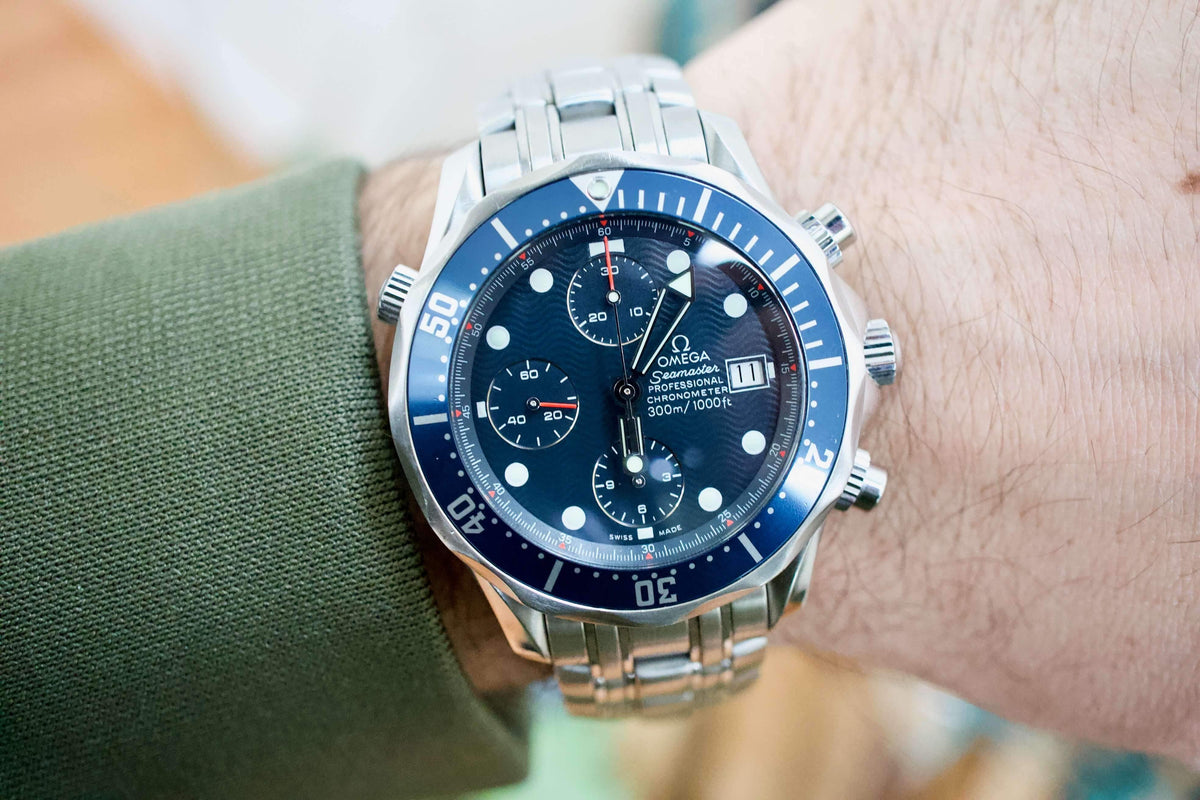 SOLD OUT: OMEGA SEAMASTER CHRONOGRAPH 300M 2599.80 42MM BOX AND PAPERS WAVE DIAL - WearingTime Luxury Watches