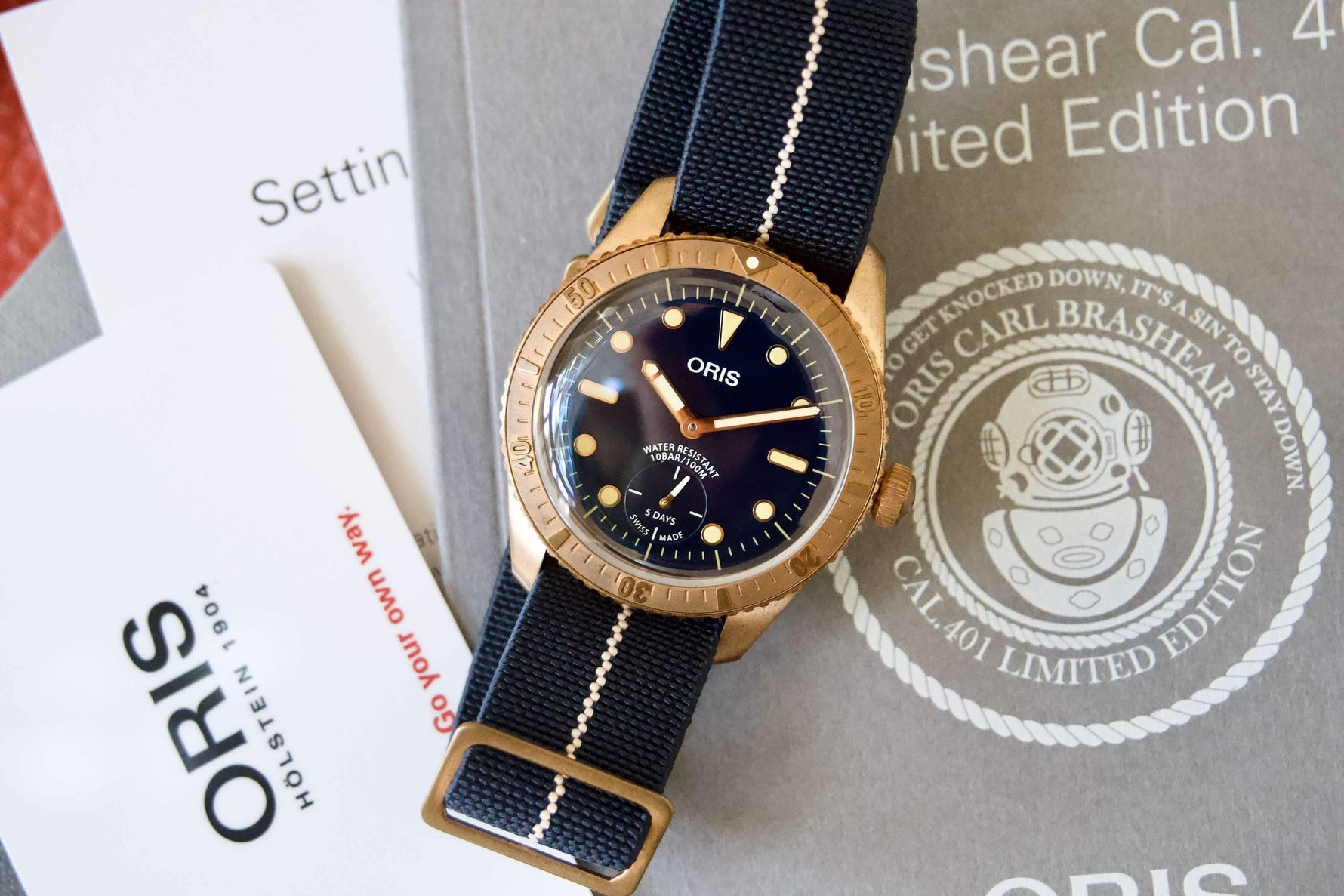 SOLD OUT: Oris Carl Brashear 40mm Calibre 401 Bronze Limited Edition 01 401 7764 3185 Box Papers - WearingTime Luxury Watches