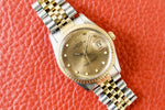 SOLD OUT: Rolex Date Ref. 15053 Two Tone 34mm Jubilee Bracelet Champagne Gold Peg Dial - WearingTime Luxury Watches