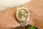 SOLD OUT: Rolex Date Ref. 15053 Two Tone 34mm Jubilee Bracelet Champagne Gold Peg Dial - WearingTime Luxury Watches
