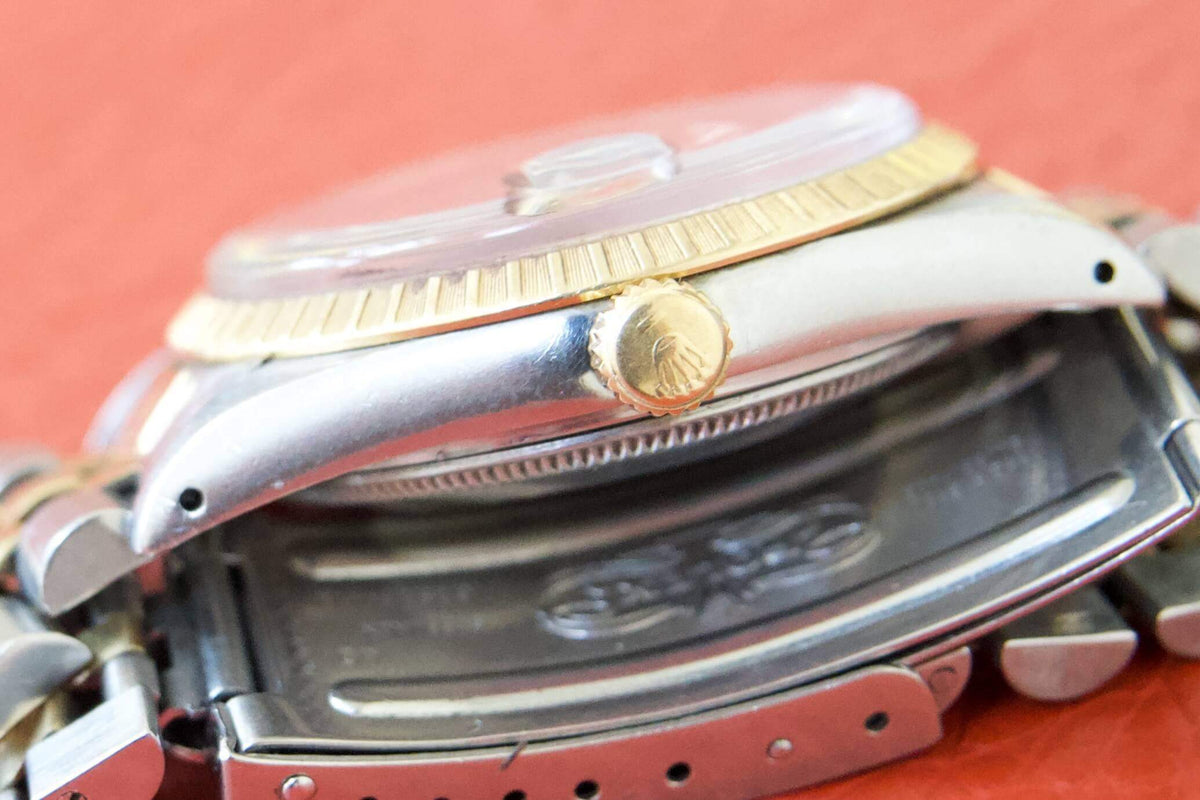SOLD OUT: Rolex Date Ref. 15053 Two Tone 34mm Jubilee Bracelet Champagne Gold Peg Dial - WearingTime Luxury Watches