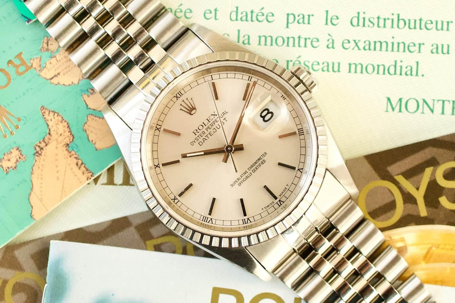 SOLD OUT: Rolex Datejust 16220 36MM Quickset Jubilee Silver Steel Box and Papers 1993 Engine Turned - WearingTime Luxury Watches