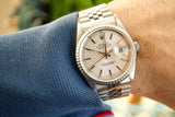 SOLD OUT: Rolex Datejust 16220 36MM Quickset Jubilee Silver Steel Box and Papers 1993 Engine Turned