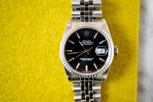 SOLD OUT: Rolex Datejust 36mm Jubilee 16220 L serial Box Papers SERVICED by ROLEX