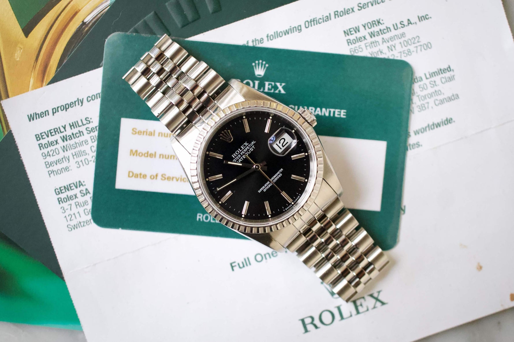 SOLD OUT: Rolex Datejust 36mm Jubilee 16220 L serial Box Papers SERVICED by ROLEX - WearingTime Luxury Watches