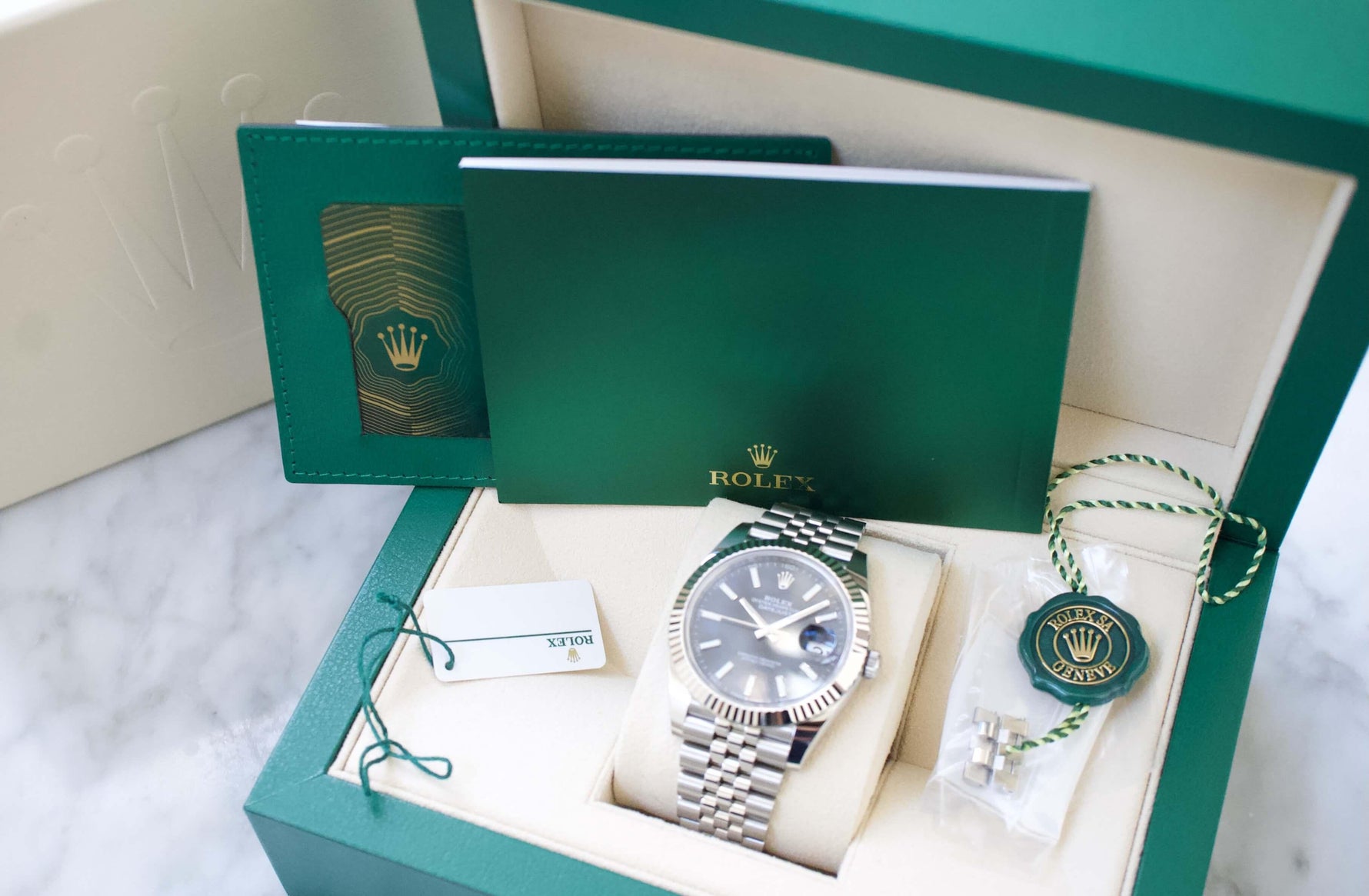 Sold Out: Rolex Datejust 41mm 126334 Box and Papers NEW 2022 18K Fluted Bezel Jubilee - WearingTime Luxury Watches