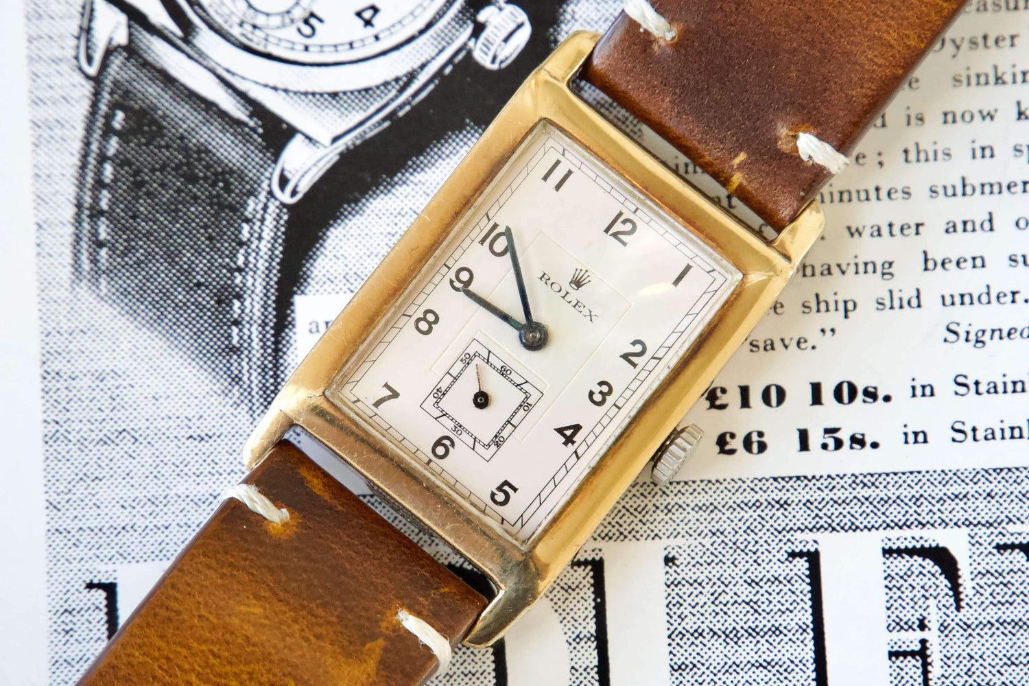 SOLD OUT: Rolex Mens Rectangular Watch Vintage 1938 Solid Gold Manual Wind - WearingTime Luxury Watches