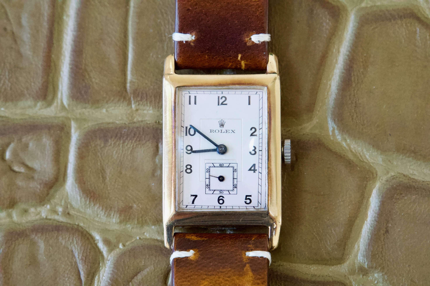 SOLD OUT: Rolex Mens Rectangular Watch Vintage 1938 Solid Gold Manual Wind - WearingTime Luxury Watches