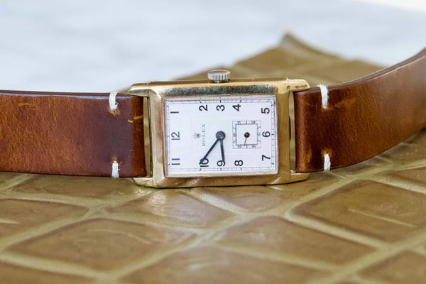 SOLD OUT: Rolex Mens Rectangular Watch Vintage 1938 Solid Gold Manual Wind
