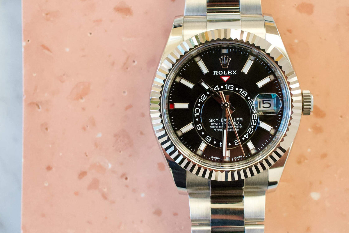 SOLD OUT: Rolex SkyDweller 326934 Black Dial 42mm 18K Bezel 2021 Box & Papers Warranty - WearingTime Luxury Watches