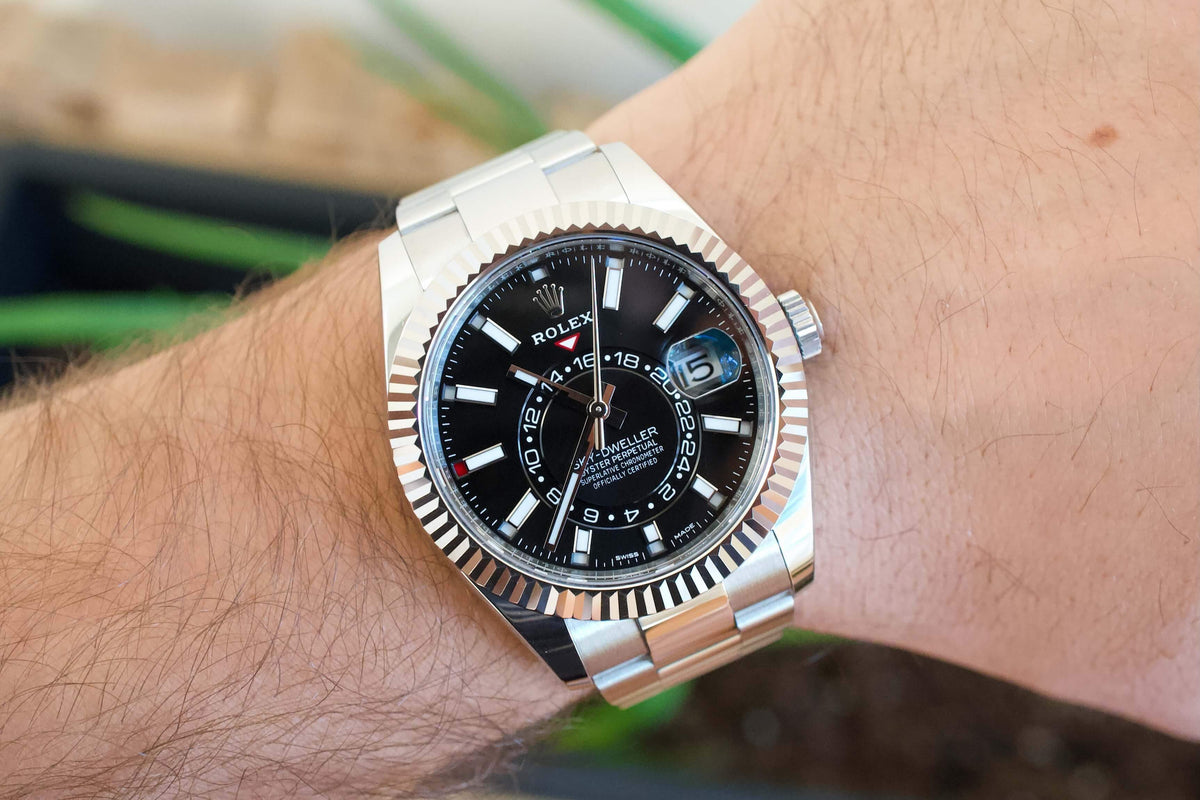 SOLD OUT: Rolex SkyDweller 326934 Black Dial 42mm 18K Bezel 2021 Box & Papers Warranty - WearingTime Luxury Watches