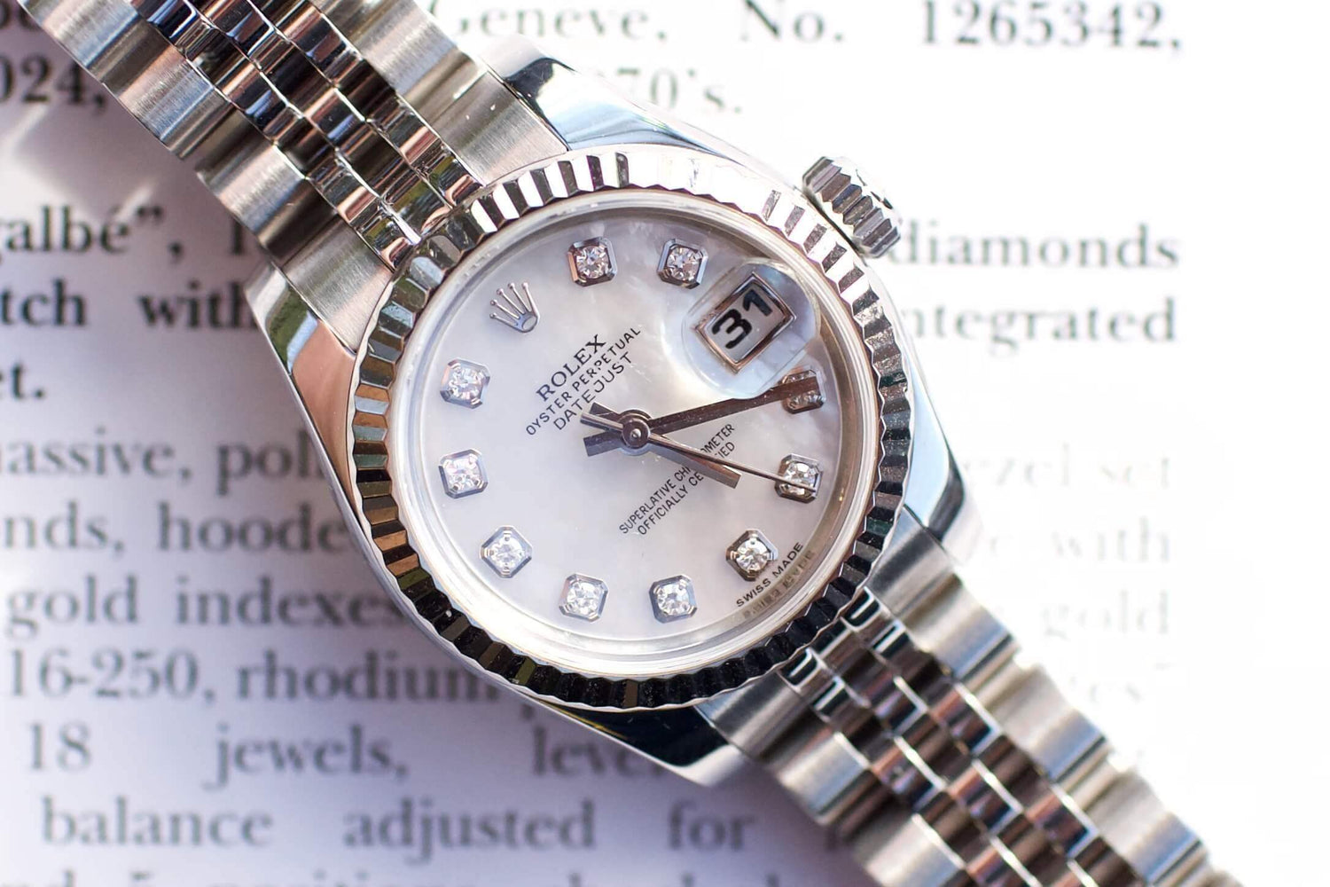 SOLD OUT: Rolex Womens Datejust 26mm 179174 Factory Mother of Pearl Dial Jubilee - WearingTime Luxury Watches