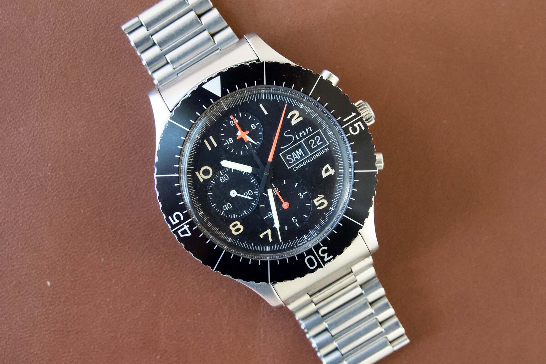 SOLD OUT: Sinn 156 German Military Watch 43mm Lemania 5100 Chronograph NSA Bracelet - WearingTime Luxury Watches