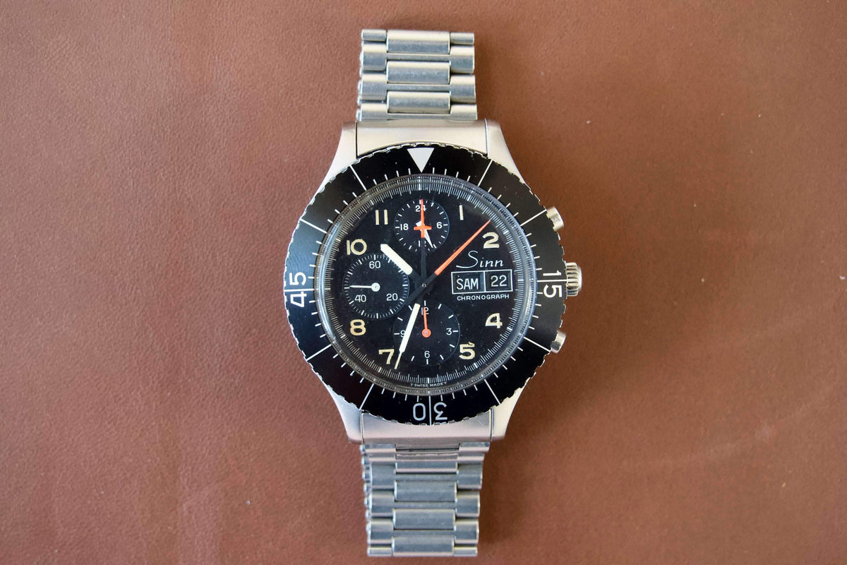 SOLD OUT: Sinn 156 German Military Watch 43mm Lemania 5100 Chronograph NSA Bracelet - WearingTime Luxury Watches